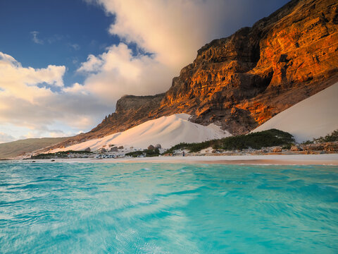 Arher Beach turquoise water and sand dunes Socotra Island Yemen