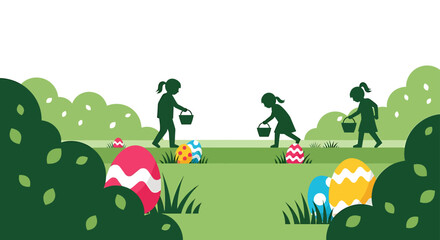 Obraz premium children on an easter egg hunt a spring holiday outdoor activity searching for colorful eggs in a vibrant park.