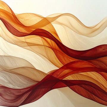 Abstract background featuring elegant warm-toned fluid art waves in deep red, orange, beige and gold with fine gradients on white