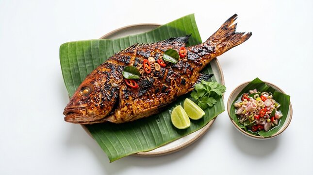 Caramelized Ikan Bakar Glory Photorealistic Grilled Red Snapper with Soy Glaze Sear