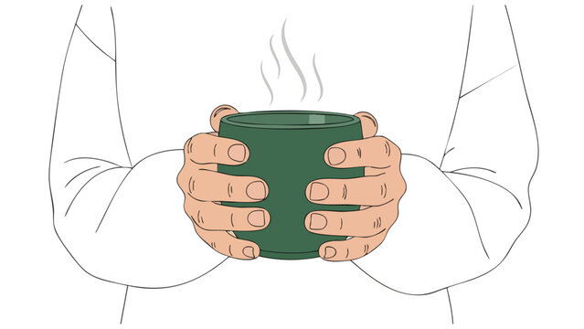 Warm Beverage Comfort: Hands Holding Hot Mug, Cozy Drink Break, Relaxation
