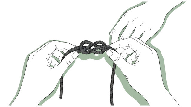 Hands Tying Secure Knot, Teamwork & Problem Solving Concept Illustration