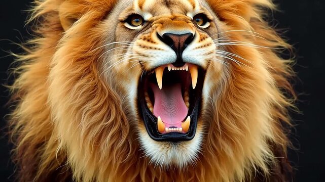 Lion with open mouth and mane