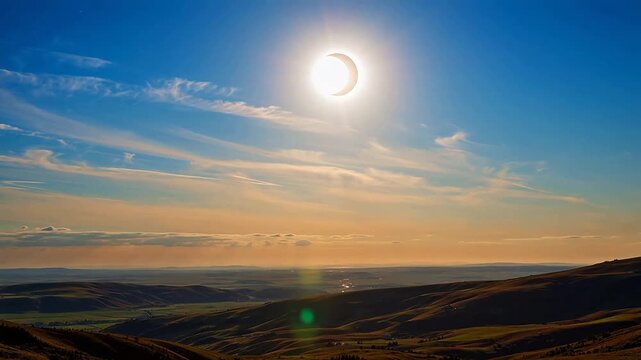 Eclipse over rolling hills