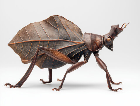 Hyper-Realistic Walking Leaf Insect Camouflage Macro Featuring Leaf Veins and Dried Edge Mimicry