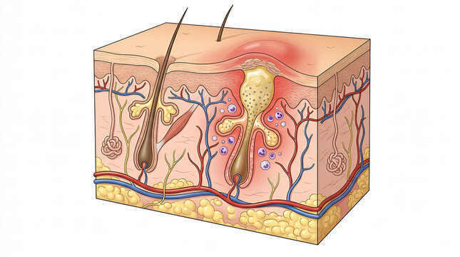 Dermatology Concept Showing Pimple Formation in Skin