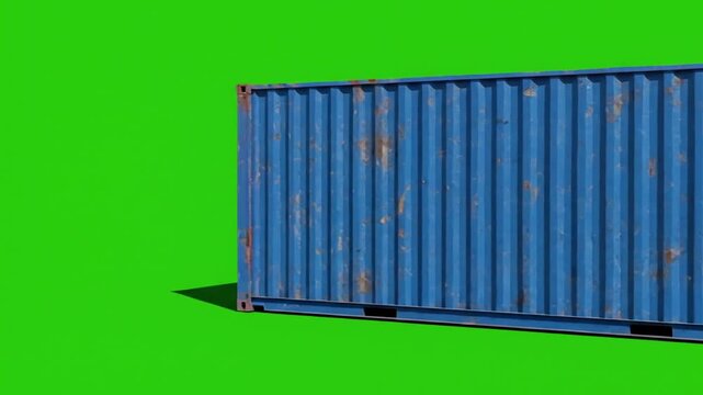 Blue shipping container stands out against vibrant green backdrop. Ideal for transportation, shipping, logistics, or industrial concepts in design projects.