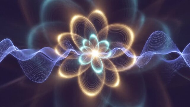 Glowing flower with wavy pattern ideal for naturethemed designs, branding, background artwork, floral prints, digital marketing, meditation content.