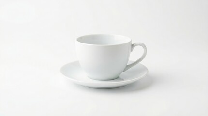 Obraz premium White cup and saucer isolated on white background front view