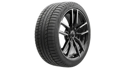 Obraz premium New car tire with modern alloy wheel isolated on transparent background