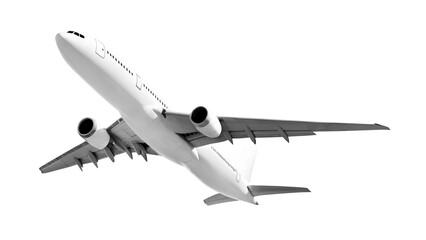 Obraz premium Close up low angle perspective of white airplane fuselage and wings from below, detailed aviation engineering and aircraft parts, isolated on a transparent background
