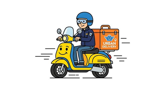 Delivery rider on scooter with box.
