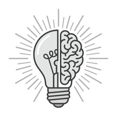 Fototapeta premium Creative idea light bulb brain concept with radiant lines illustration