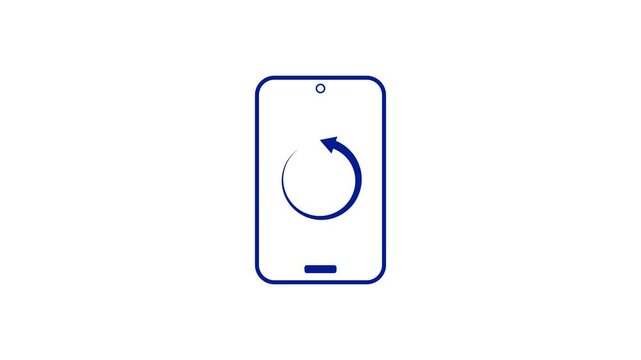 A blue outline of a smartphone with a circular arrow refresh icon in motion on its screen, illustrating a dynamic update process with a seamless loop animation