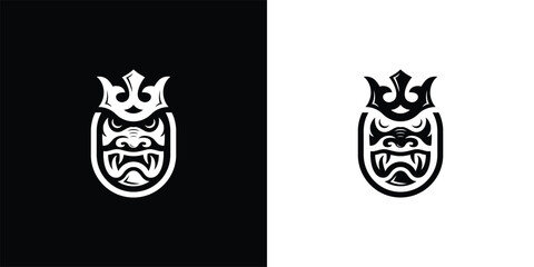 Obraz premium Intricate black and white logo of a crowned demon face.