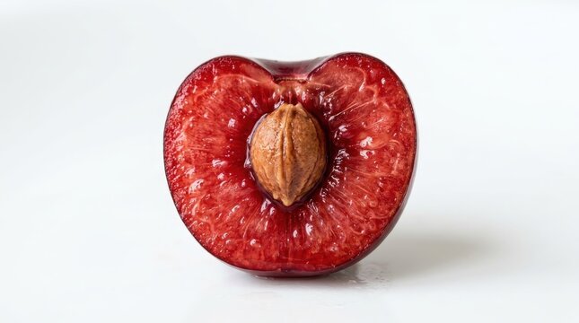 Fresh cut red plum fruit.