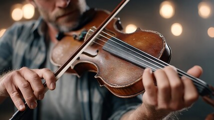 Fototapeta premium Close-up of Violinist Playing Instrument During Live Acoustic Session