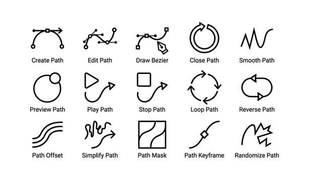 Path editing icons: create, edit, draw bezier, and more