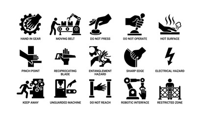 Obraz premium Safety hazard signs warning against machine dangers in industrial settings