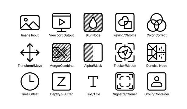 Vector icons representing video editing and compositing tools