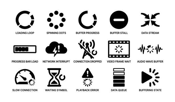 Loading and buffering icons for connection and data stream issues