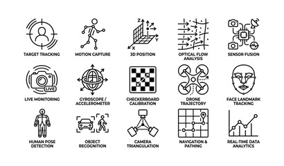 Fototapeta premium Icons of technology: motion, sensors, drones, and data analysis