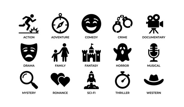 Icons representing various movie genres including comedy, crime, fantasy, and sci-fi