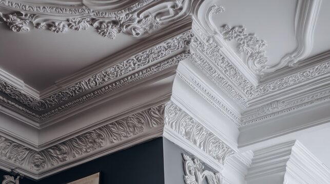 Elegant white ceiling molding design with decorative architectural details