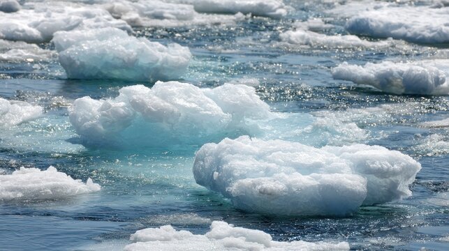 Floating icebergs on calm water arctic landscape and climate change