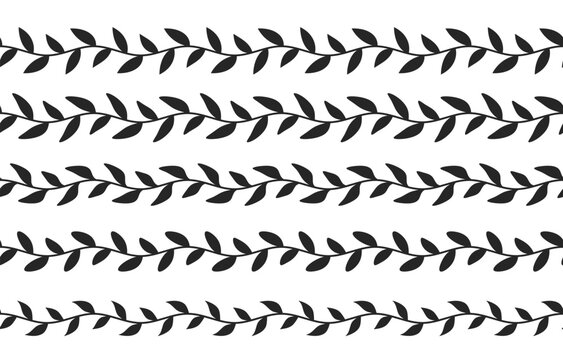 Vines with curls and leaves isolated on white background