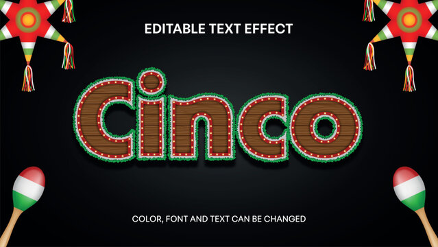 cinco de mayo editable text effect with stars pinata and maracas