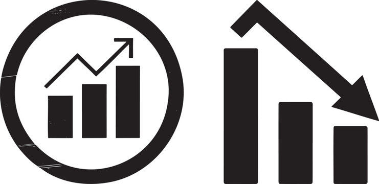 Solid black bar graphs depicting upward progress and a significant downward trend