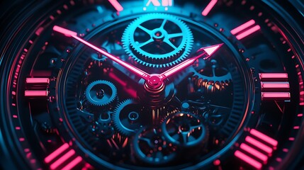 Fototapeta premium Close up of a mechanical watch with gears and hands showcasing time
