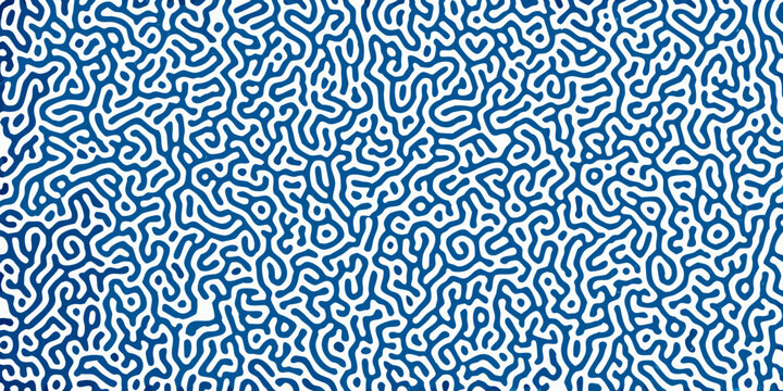 Intricate blue and white organic shapes create a mesmerizing abstract pattern