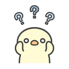 頭を抱えて疑問を感じるひよこの手書きイラスト　わからない・困惑 © Nitomaru