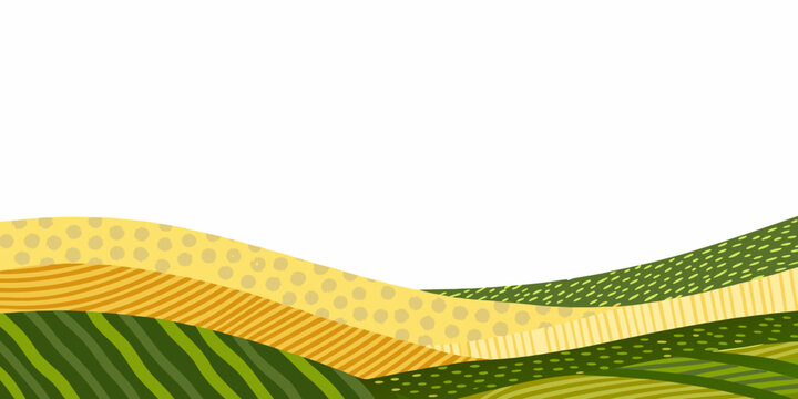 Abstract rolling hills landscape with patterned textures and vibrant colors