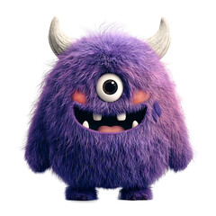 Fototapeta premium A purple monster with one eye and horns smiles cheerfully outdoors