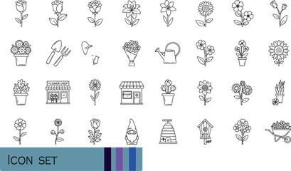 Print Flower Shop and Gardening Line Icon Set © Rahim