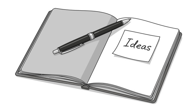 Open notebook with pen on page.