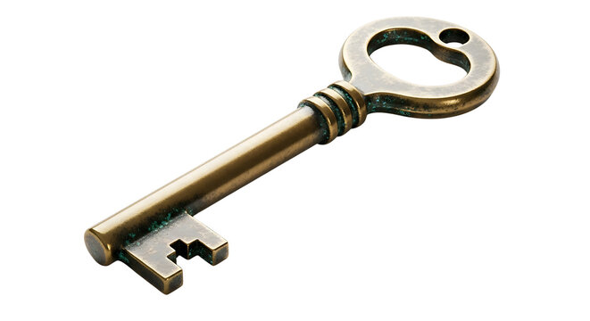 an antique key vintage and old crafted from brass with an oxidized finish symbolizing secrets solutions and access.