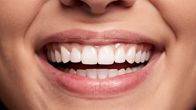 A radiant, natural smile revealing sparkling white teeth and healthy gums, reflecting confidence, joy, and overall well-being through excellent oral hygiene
