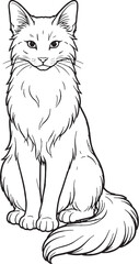 Obraz premium Balinese Cat Sitting Upright Alert Front View Black White Line Art Illustration