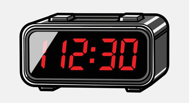 Digital alarm clock with red display.