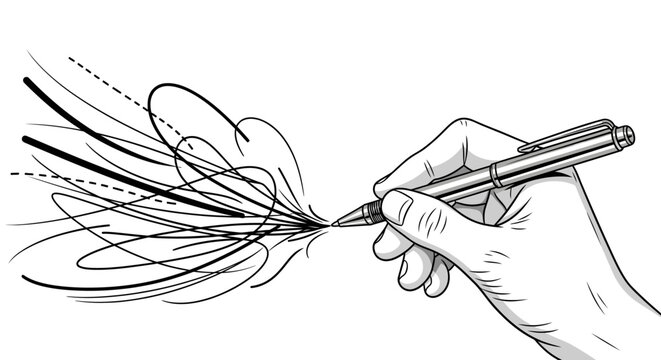 Hand holding a drawing pen creating lines.