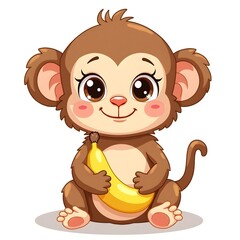 Fototapeta premium A cute cartoon monkey holding a banana and smiling sweetly