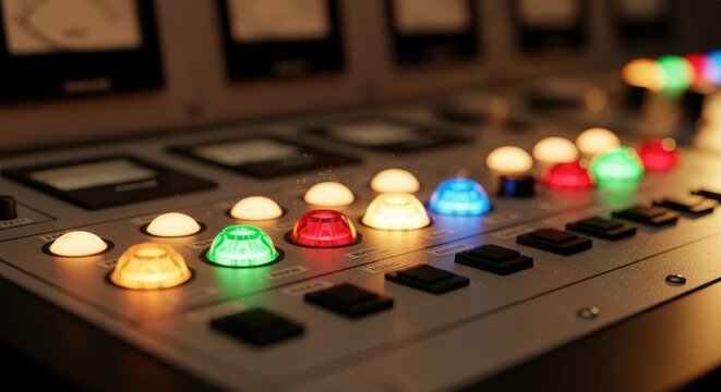 Control Panel with Illuminated Buttons and Lights.