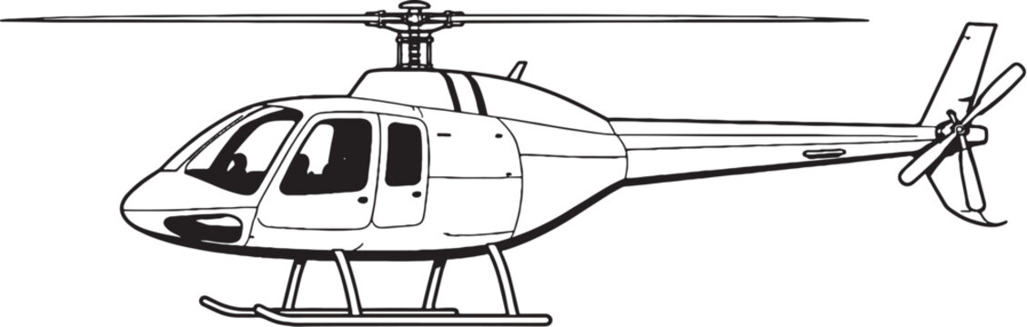 Training Helicopter Line Art Vector Illustration Light Aircraft Side View