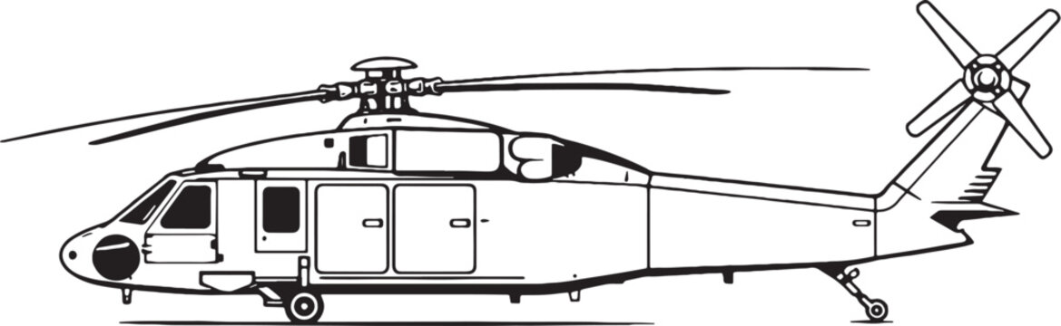 Supply Transport Helicopter Line Art Vector Illustration Side View