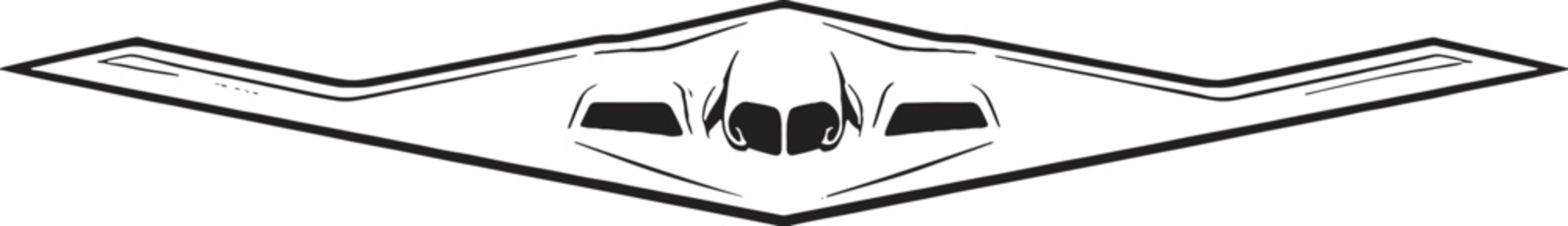 Stealth Bomber Flying Wing Aircraft Line Art Vector Illustration Side View