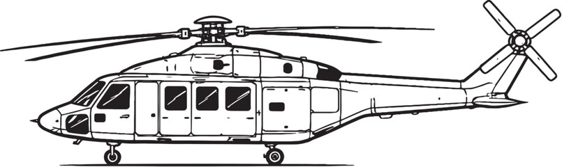 Military Ambulance Helicopter Line Art Vector Illustration Side View © Hue